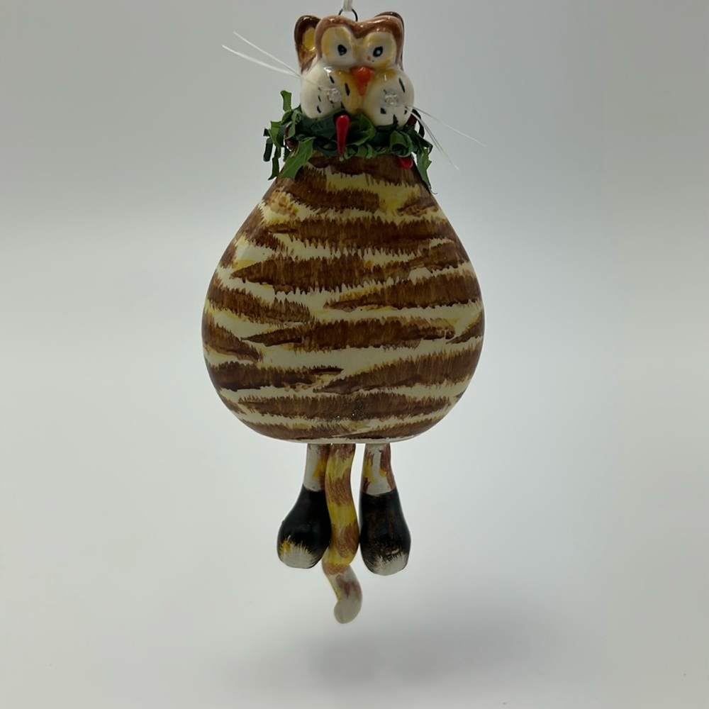 Vintage Cerami Wobbly Cat 5 Inches Brown Stripes Dangling Tail